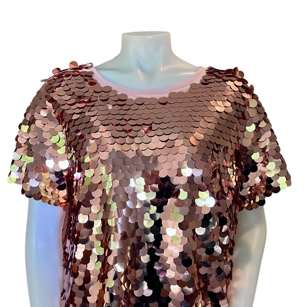Anthropologie Eva Franco NEW Sequin Paillette Top Blouse Women L Rose Gold Party